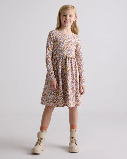 Organic Cotton Long Sleeve Skater Dress - 6 / Red Poppy Garden