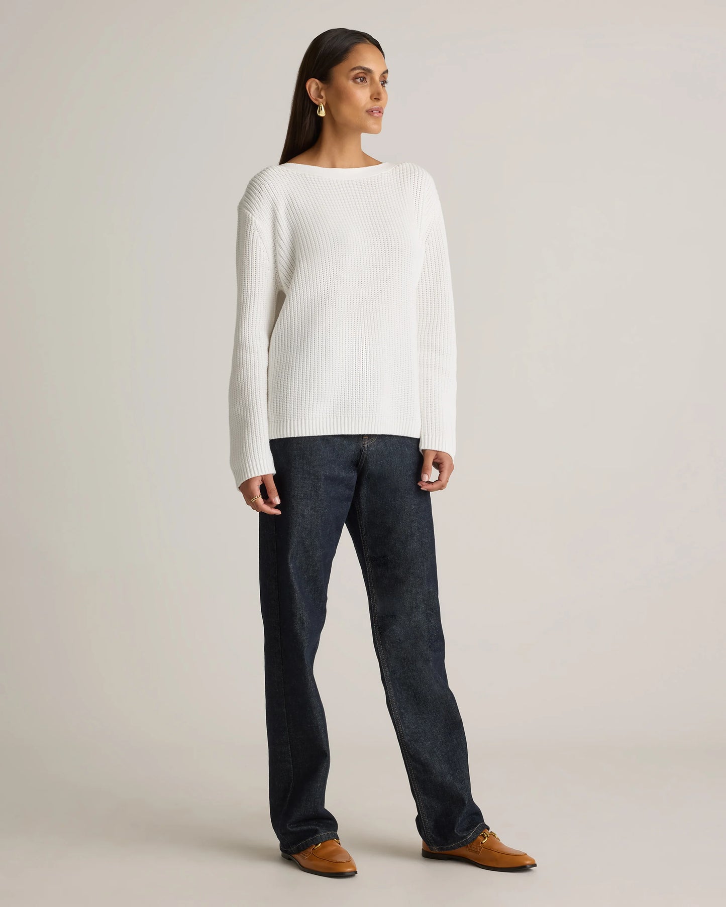 100% Organic Cotton Fisherman Boatneck Sweater - XS / Navy