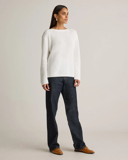 100% Organic Cotton Fisherman Boatneck Sweater - XS / Navy