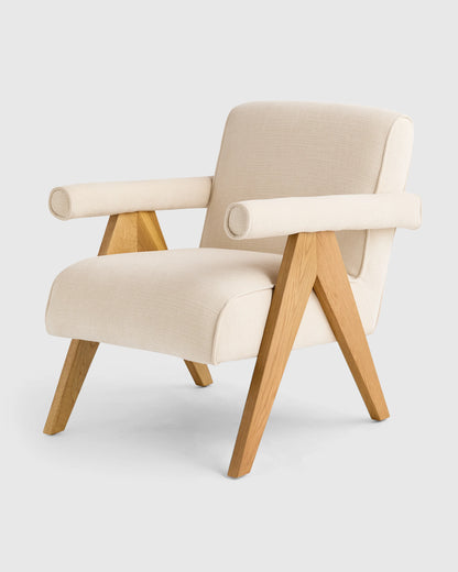 Solid Wood and Performance Chenille V-Leg Chair - One Size / Natural