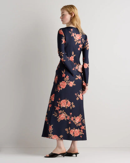 Washable Stretch Silk Long Sleeve Maxi Dress - XS / Wine Tasting Red