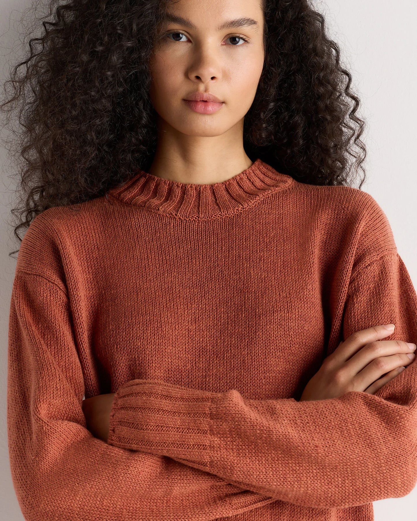 Cotton Linen Relaxed Crew Sweater - XS / Canyon Burnt Orange
