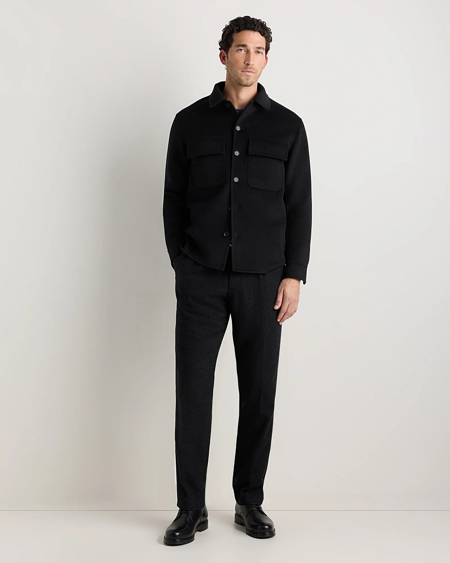 100% Mongolian Cashmere Double-Faced Shirt Jacket - S / Black