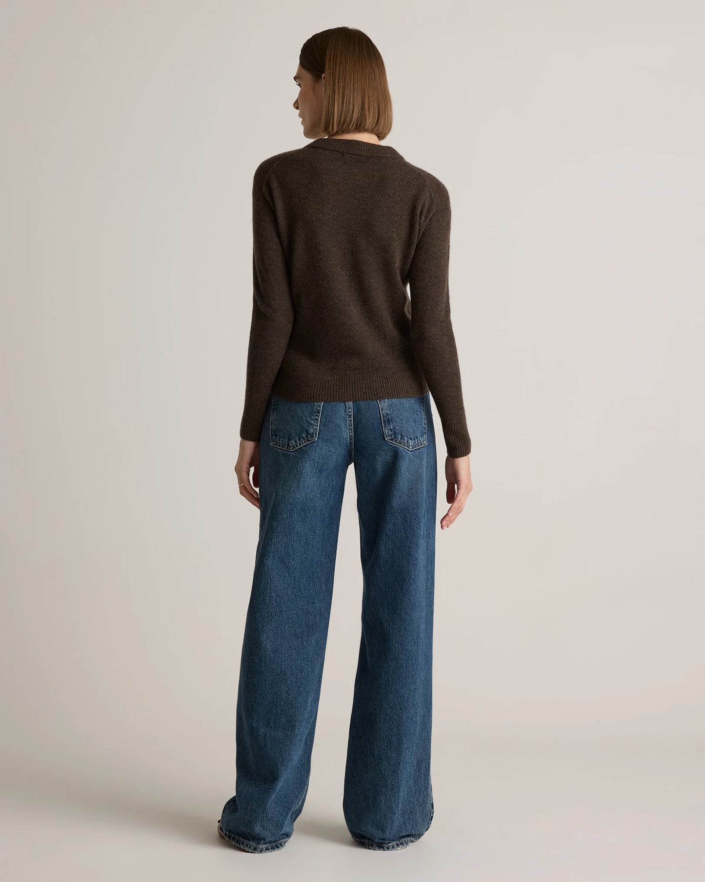Baby Alpaca-Wool Diamond Stitch Crew - XS / Charcoal
