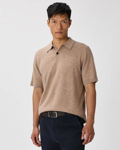 100% Mongolian Cashmere Short Sleeve Polo Sweater - S / Heather Storm Blue