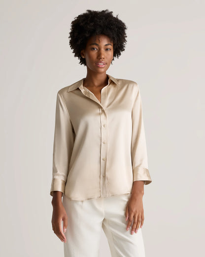 100% Washable Silk Three-Quarter Sleeve Shirt - XS / Vintage Pink