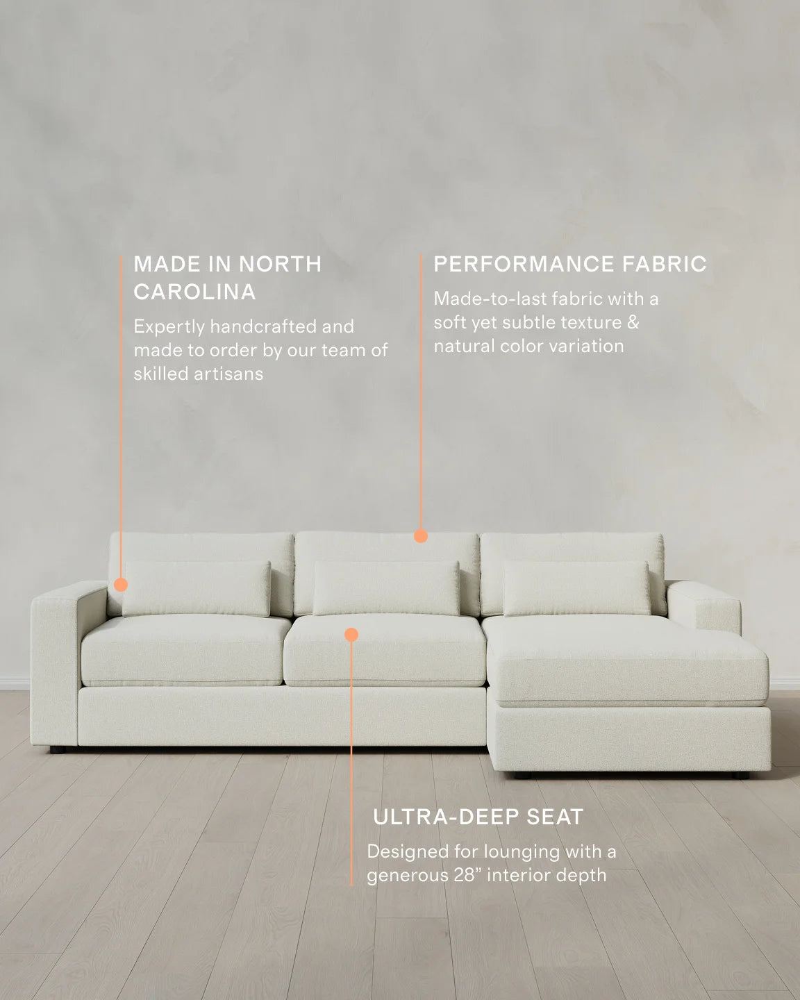 Ashford Deep Seat Chaise Sectional in Performance Basketweave - 119" Right Arm / Flax