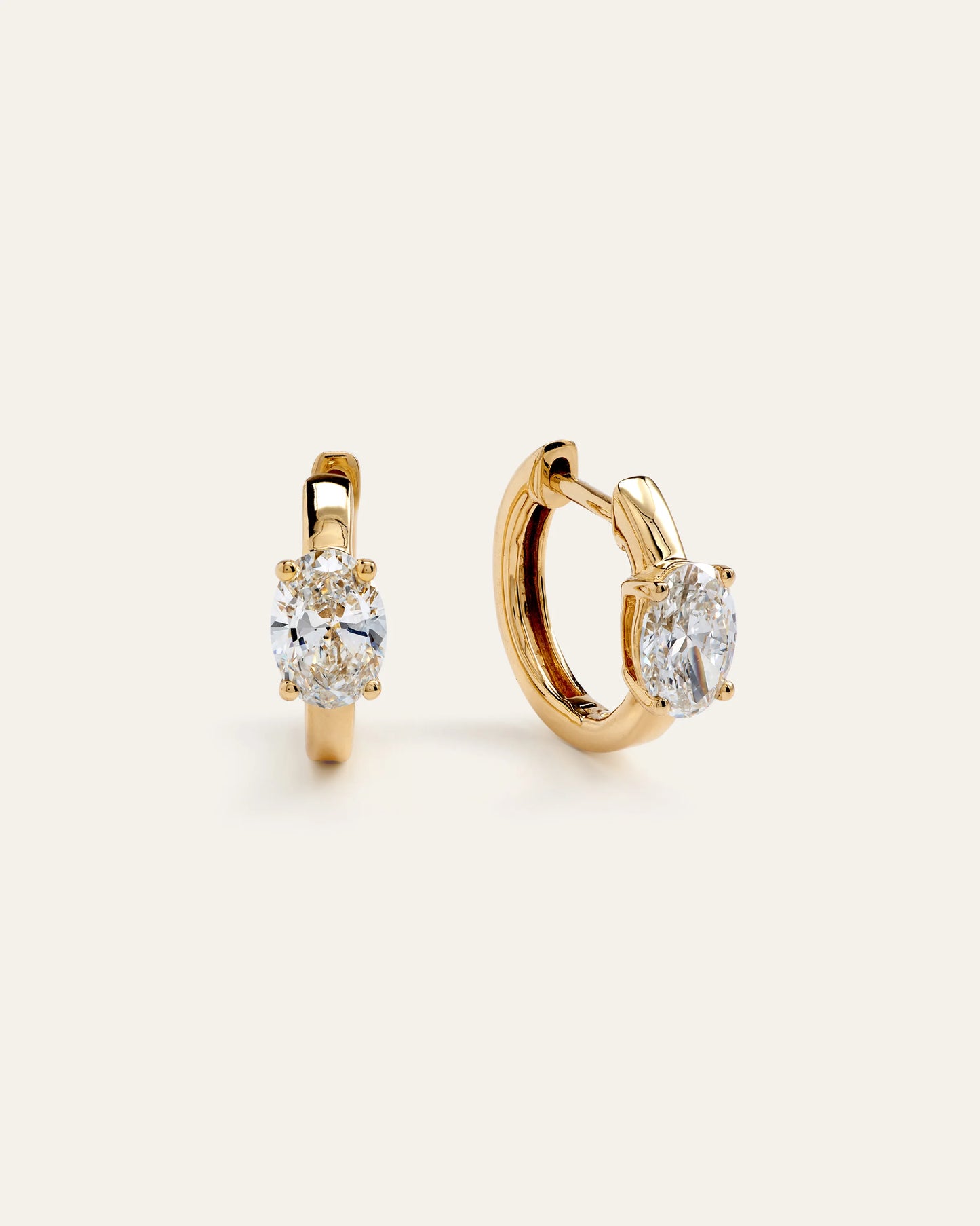 14K Gold Lab Grown Diamond Oval Solitaire Huggies - 1ctw - One Size / Yellow Gold