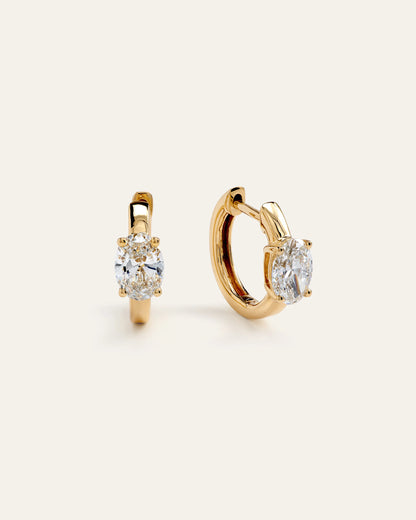 14K Gold Lab Grown Diamond Oval Solitaire Huggies - 1ctw - One Size / Yellow Gold