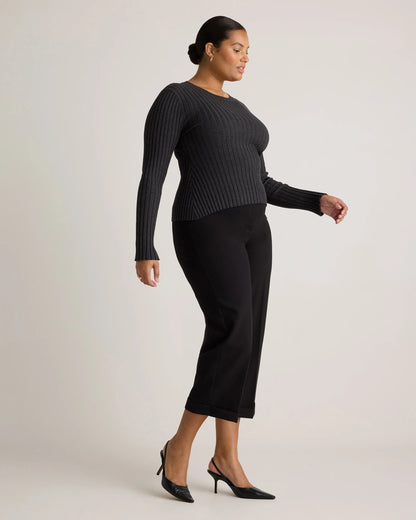 Cotton Cashmere Ribbed Long Sleeve Sweater - XS / Sugar Stone