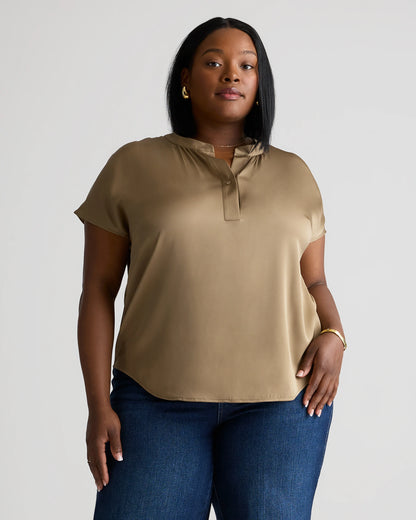 Washable Stretch Silk Dolman Sleeve Blouse - 1X / Black