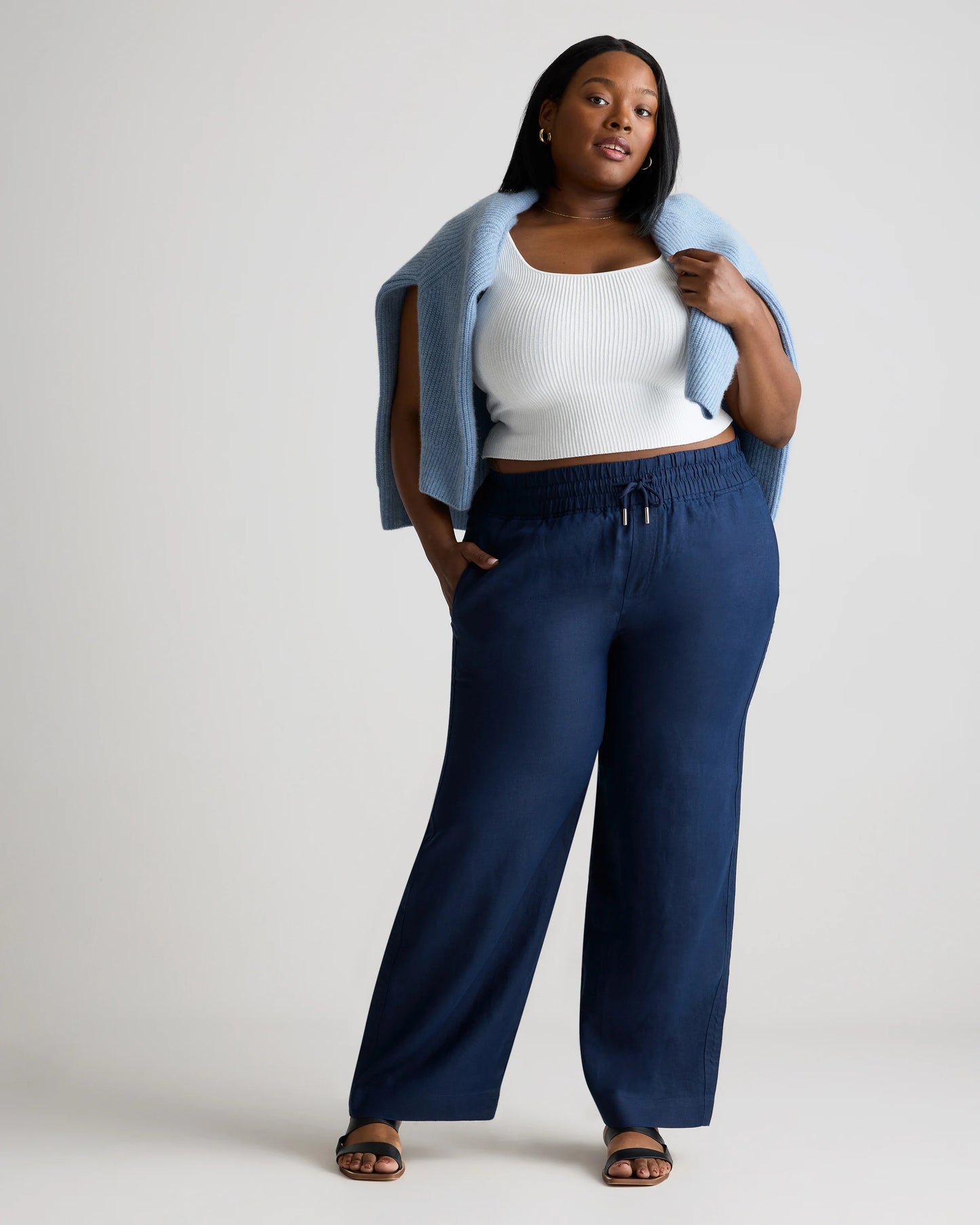 100% European Linen Wide Leg Pants - 1X / Bayberry Olive