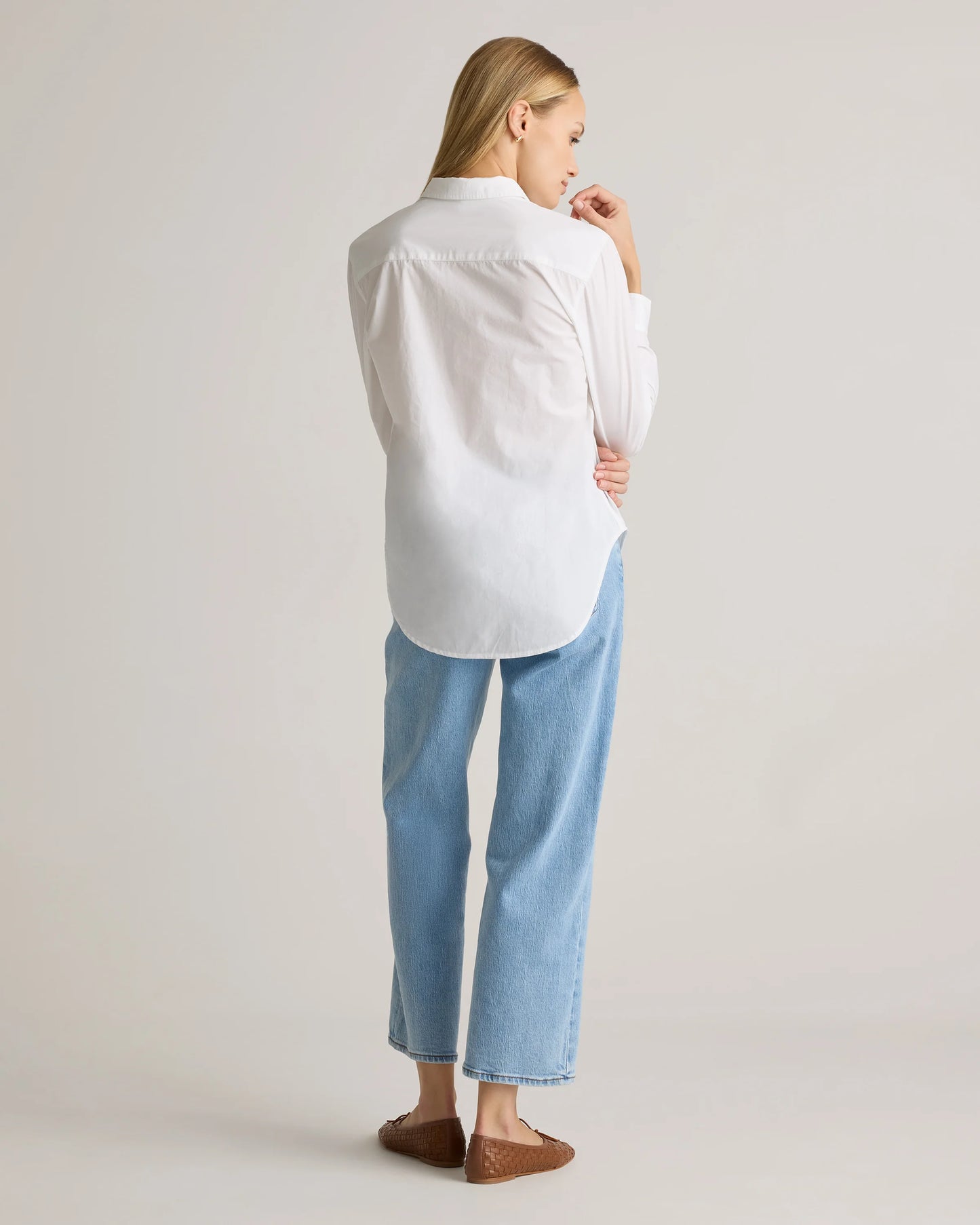 100% Organic Cotton Poplin Long Sleeve Shirt - XS / Delta Blue Double Stripe