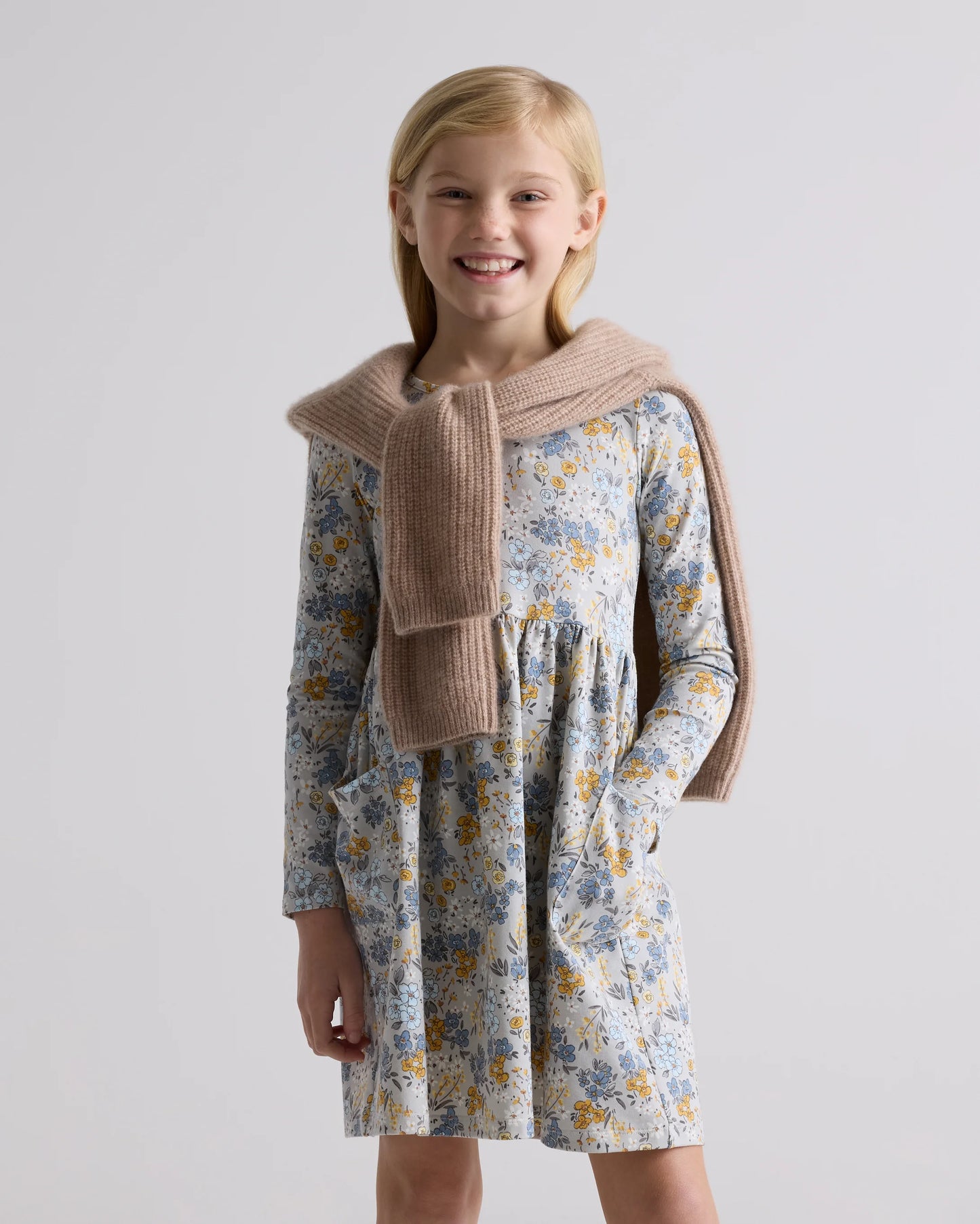 Organic Cotton Long Sleeve Fit and Flare Pocket Dress - 6 / Purple Poppy Garden