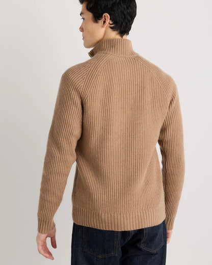 Mongolian Cashmere Fisherman Quarter Zip Sweater - S / Navy Marl