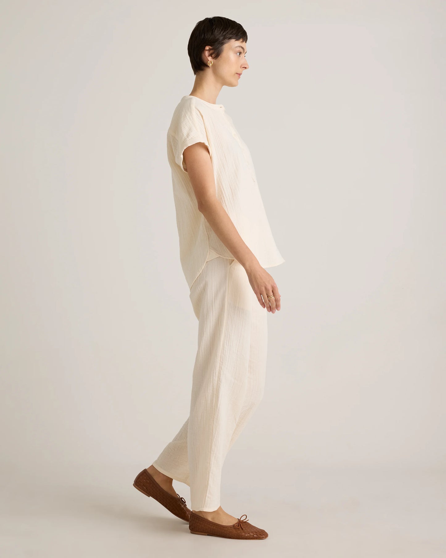 100% Organic Cotton Gauze Roll Sleeve Shirt - XS / Spiced Orange