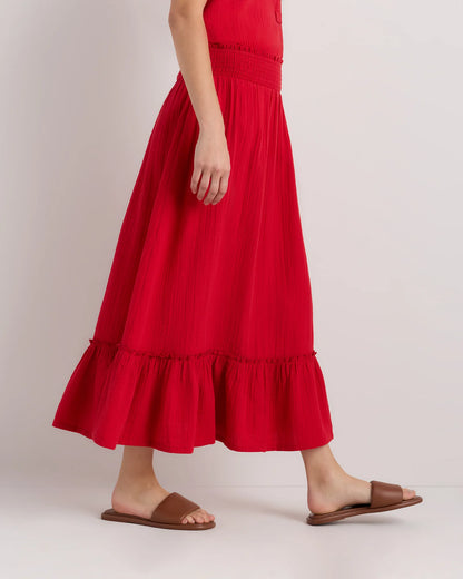 100% Organic Cotton Gauze Smocked Maxi Skirt - XS / Blue Gingham