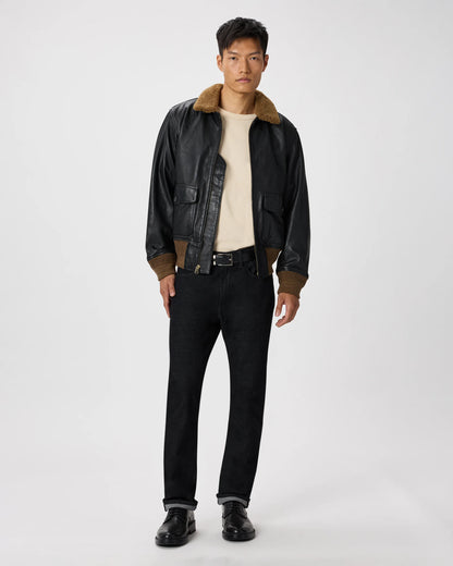 Shearling Collar Leather Flight Jacket - S / True Black