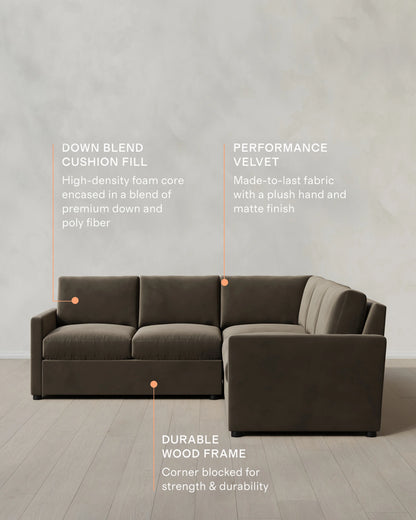 Brennan L Sectional in Performance Velvet - 99x99 / Taupe