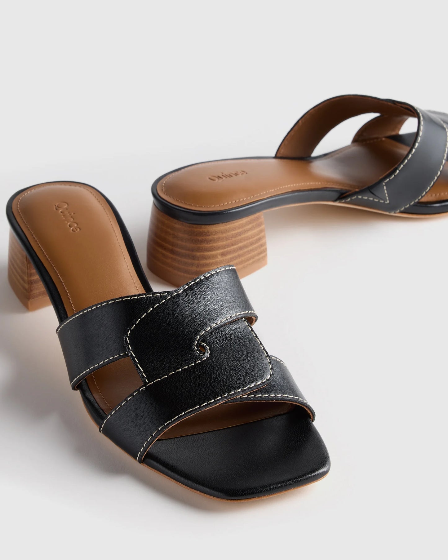 Italian Leather 35mm Wood Block Heel Mule - 5 / Black
