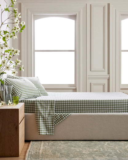 Organic Crisp Percale Gingham Pillowcase Set - Standard / Cafe