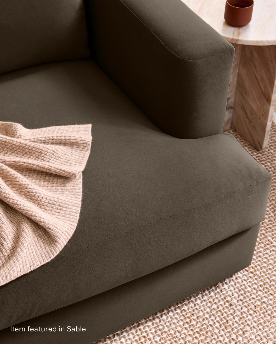Sierra Curved Arm L Sectional in Performance Velvet - Right Arm / Sable