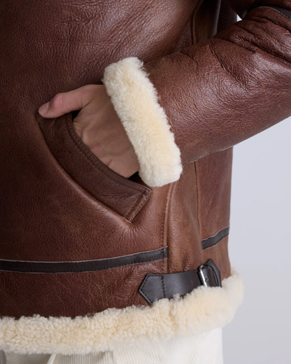 100% Shearling Bomber Jacket - S / Dark Brown