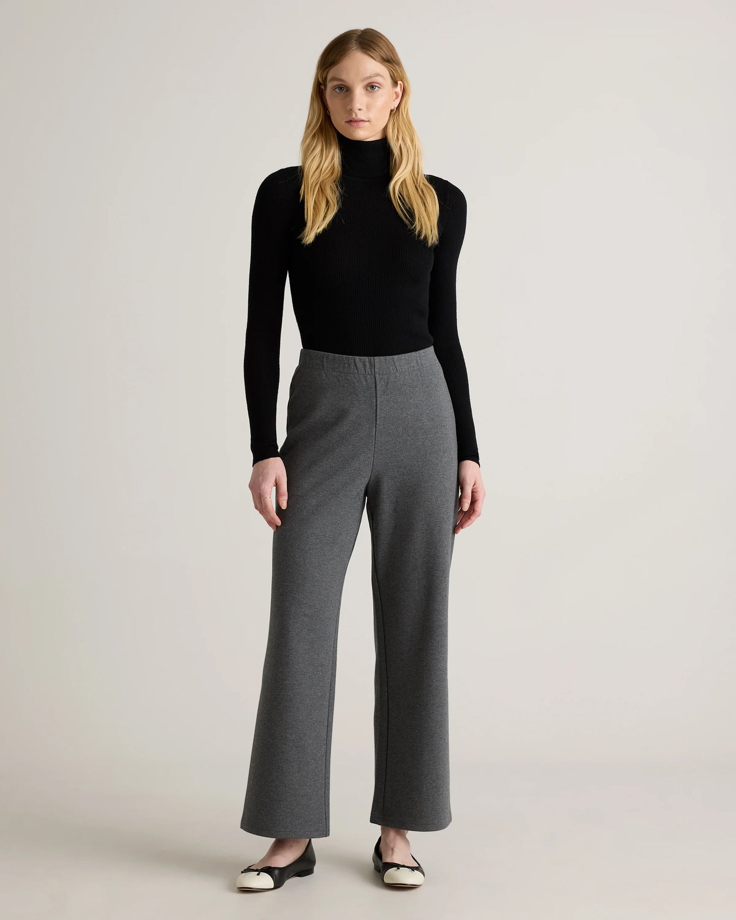 Organic Cotton Double Knit Wide Leg Pants - XS / Bold Black