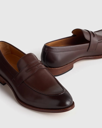 Calfskin Leather Penny Loafer - 7 / Brunette