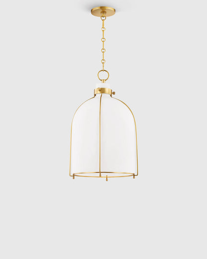 Iron and Opal Glass Bell Pendant Light - One Size / Brass
