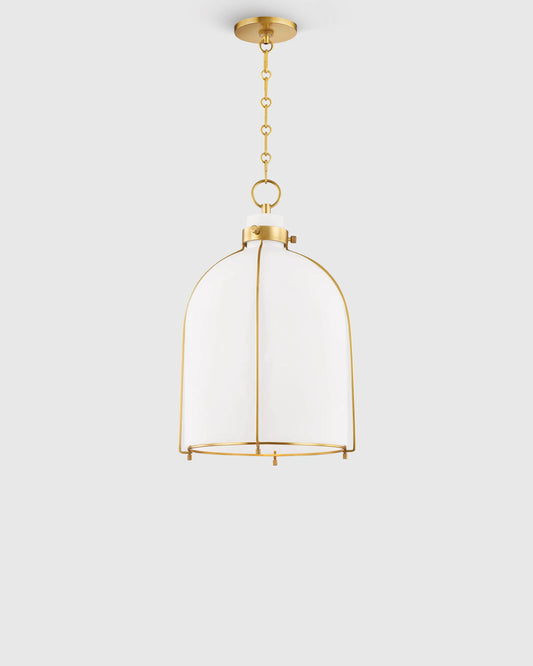 Iron and Opal Glass Bell Pendant Light - One Size / Brass
