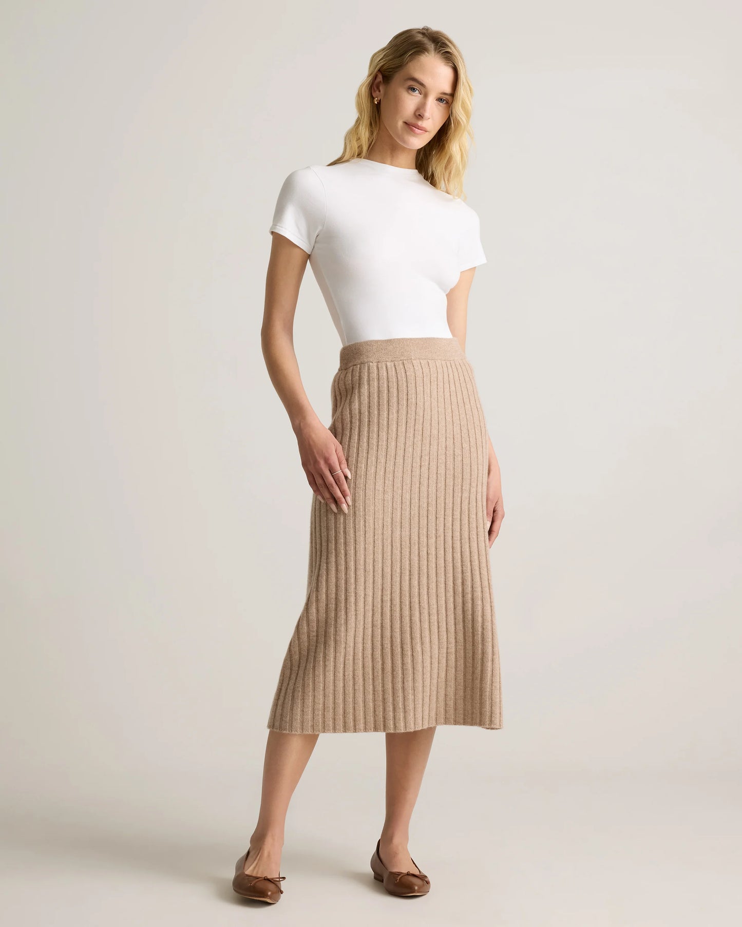 Mongolian Cashmere Midi Skirt - XS / Brown