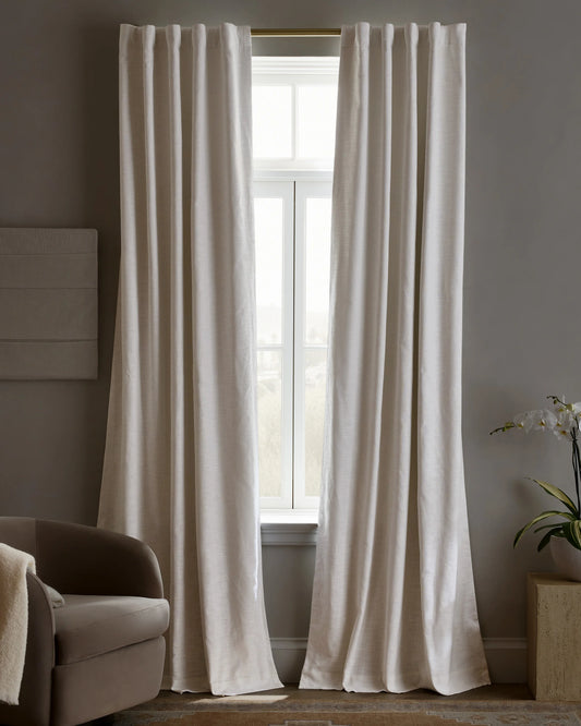 Textured Cotton True Blackout Curtain - 48x84 / White