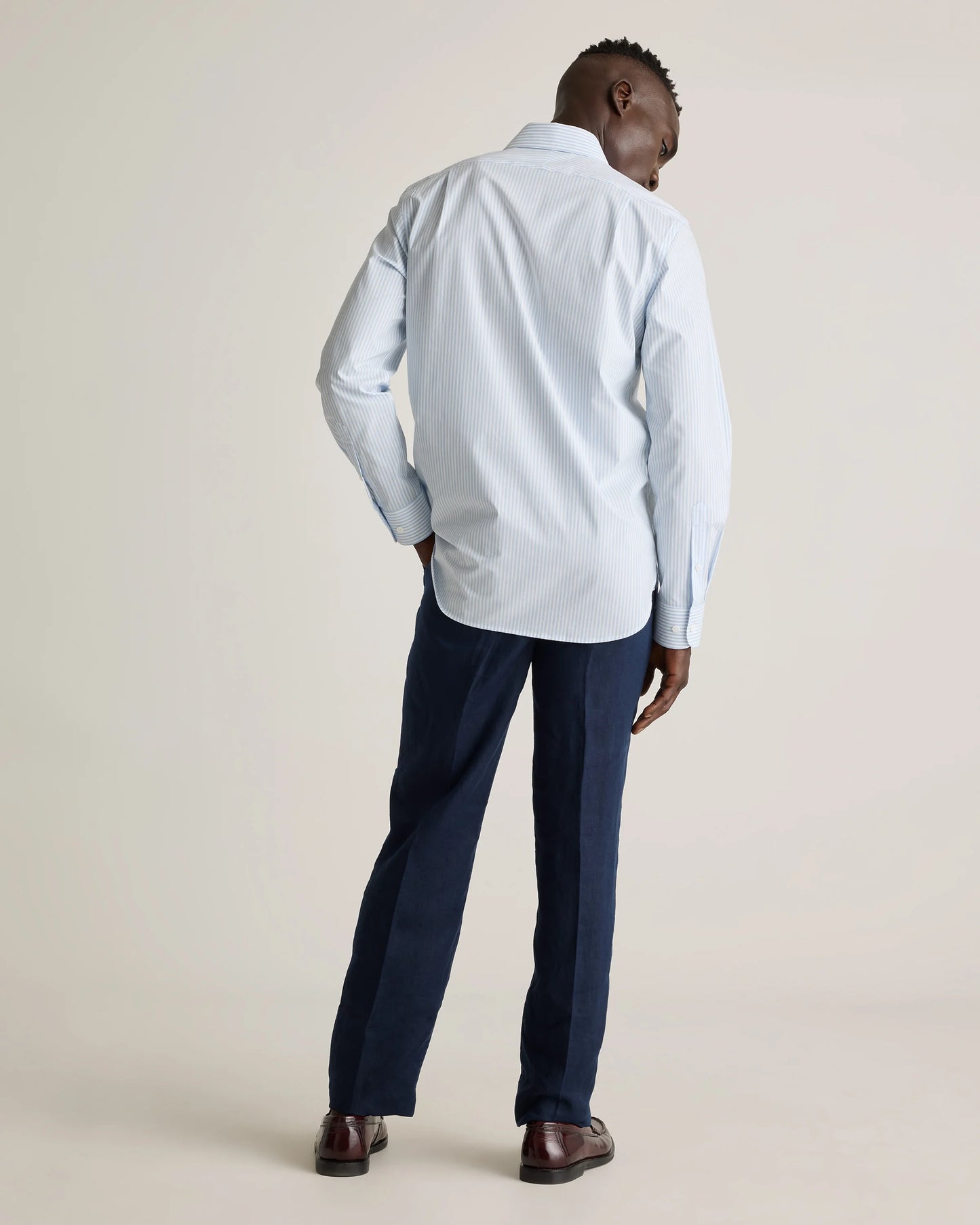 Organic Cotton Stretch Poplin Dress Shirt - S / White/Navy Minigrid