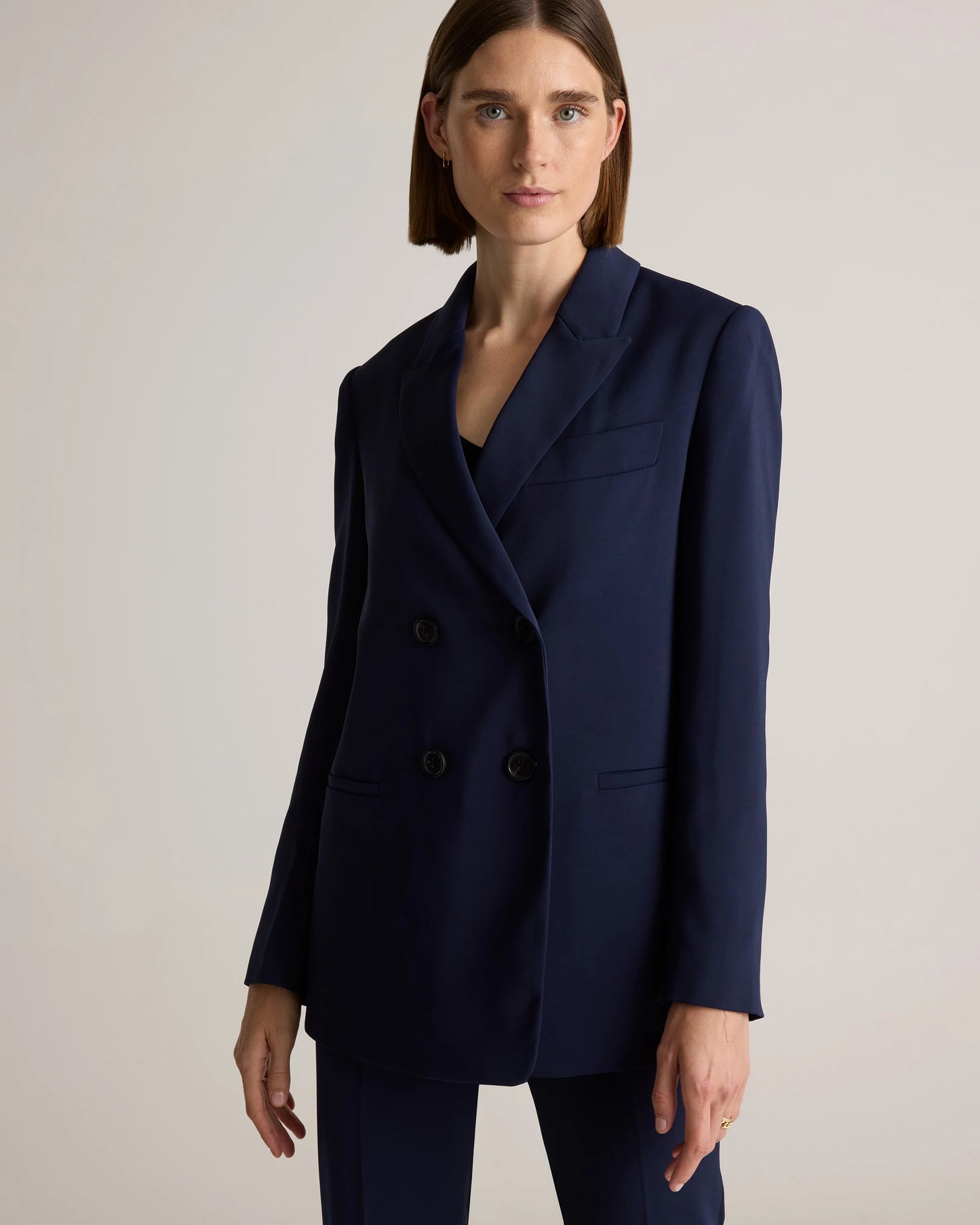 Stretch Crepe Relaxed Double-Breasted Blazer - XS / Sand