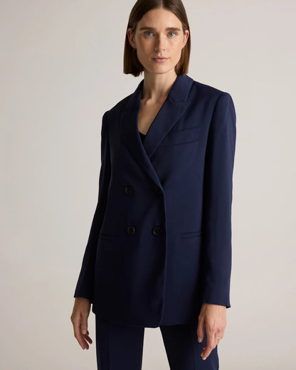 Stretch Crepe Relaxed Double-Breasted Blazer - XS / Sand