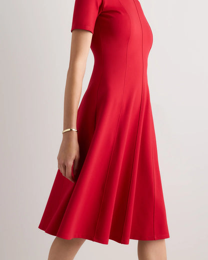 Ultra-Stretch Ponte Short Sleeve Midi Dress - XS / Ruby Red