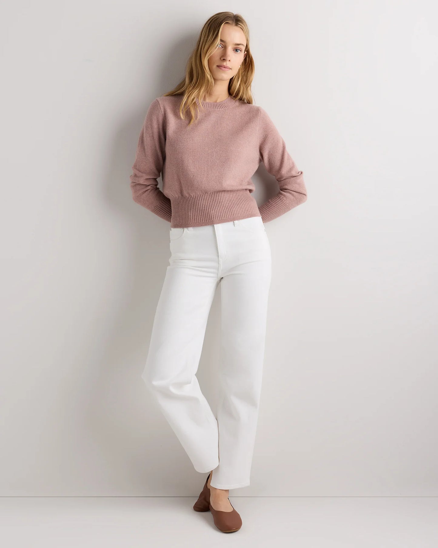 Mongolian Cashmere Shrunken Crewneck Sweater - XS / Ivory