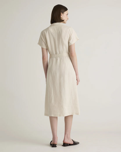 100% European Linen Button Front Dress - XS / Sky Blue Mariner Stripe