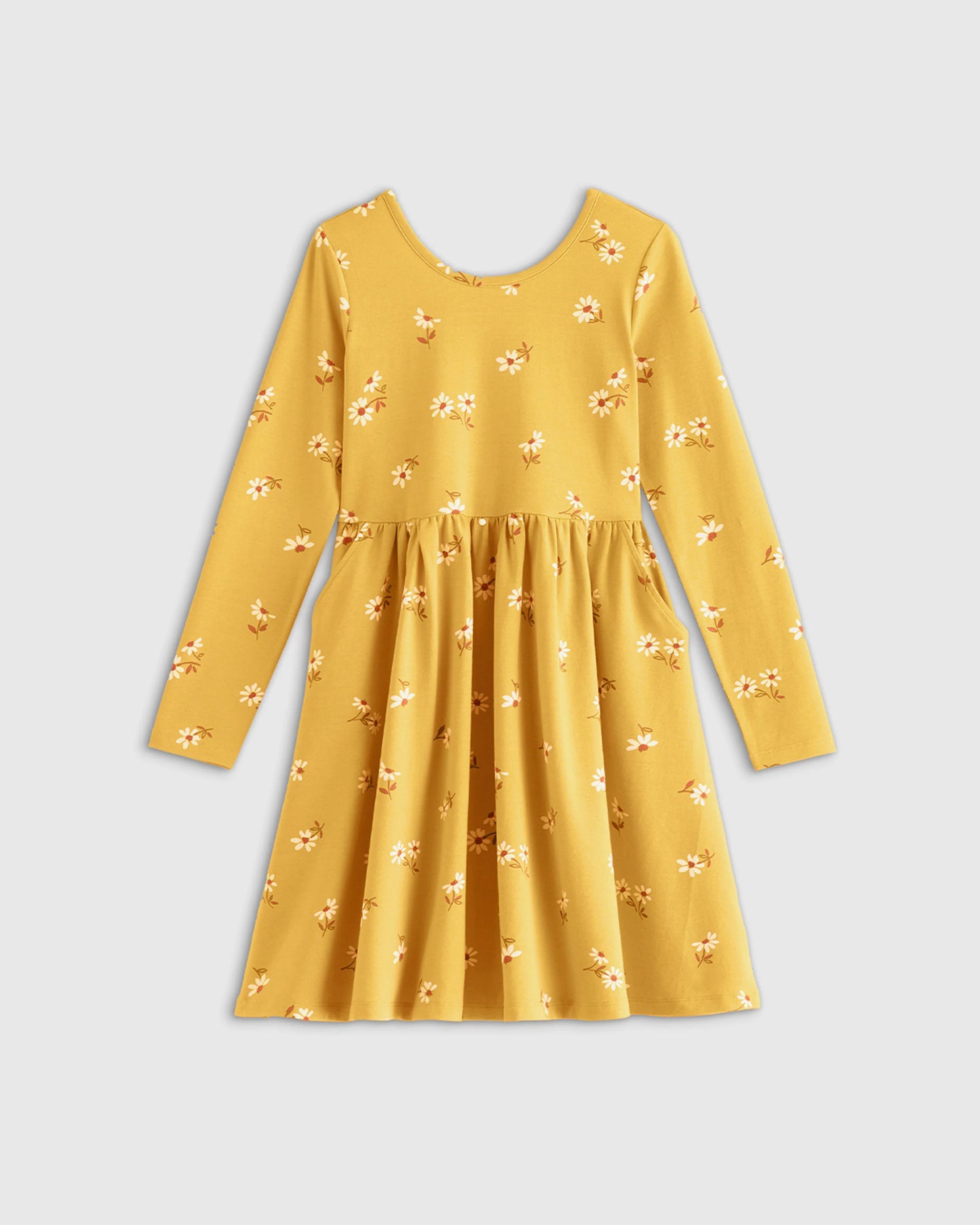 Organic Cotton Long Sleeve Skater Dress - 6 / Red Poppy Garden