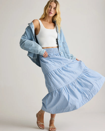 100% Organic Cotton Poplin Tiered Maxi Skirt - XS / Black