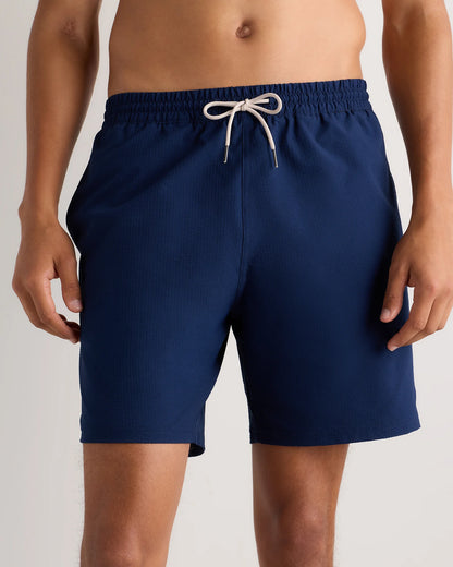 Seersucker Swim Trunks - 7" - S / Navy Seersucker