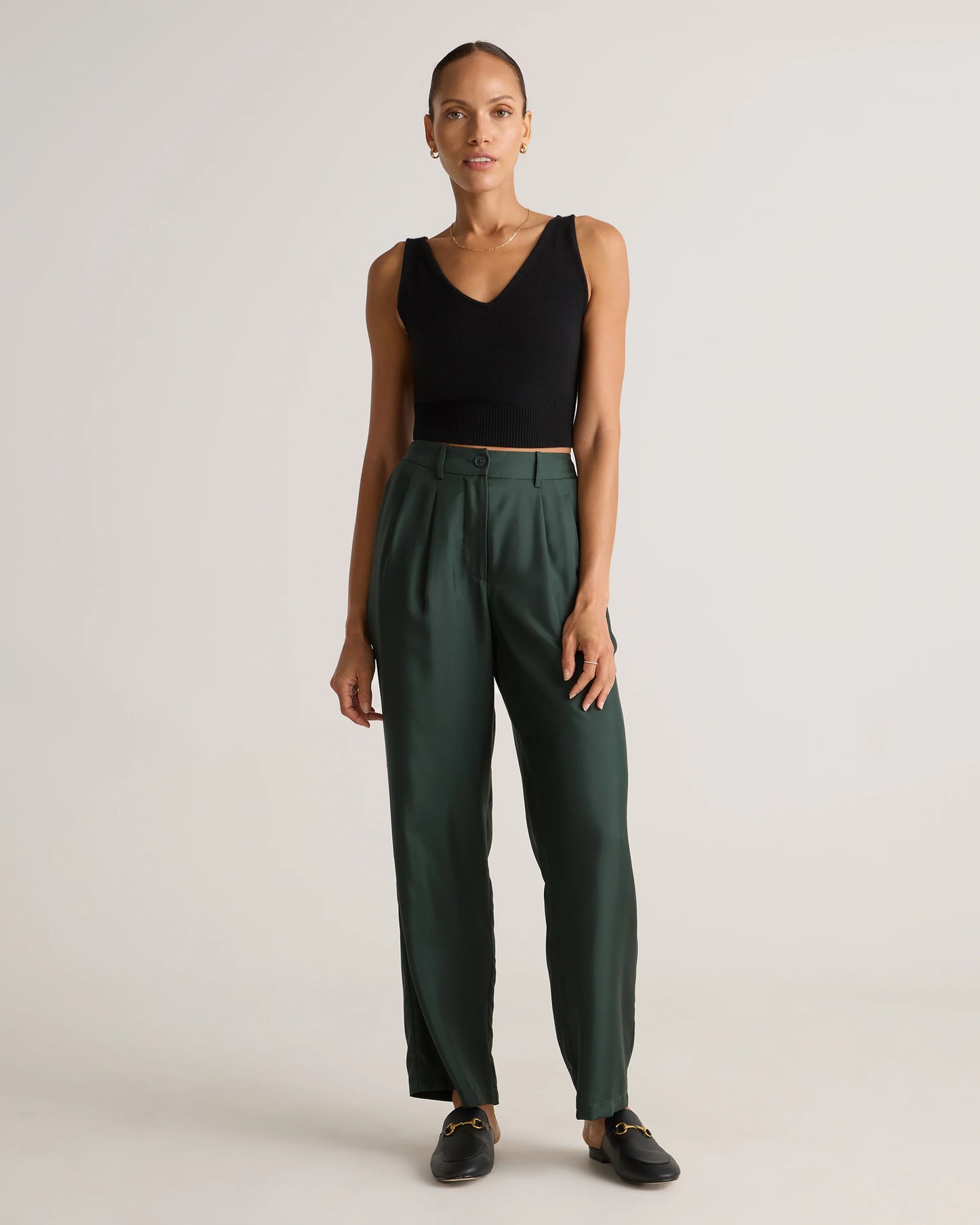 100% Silk Twill Trouser - 0 / Forest Green