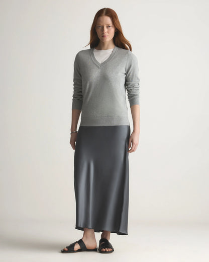 Lightweight Cotton Cashmere V-Neck Sweater - XS / Sugar Stone