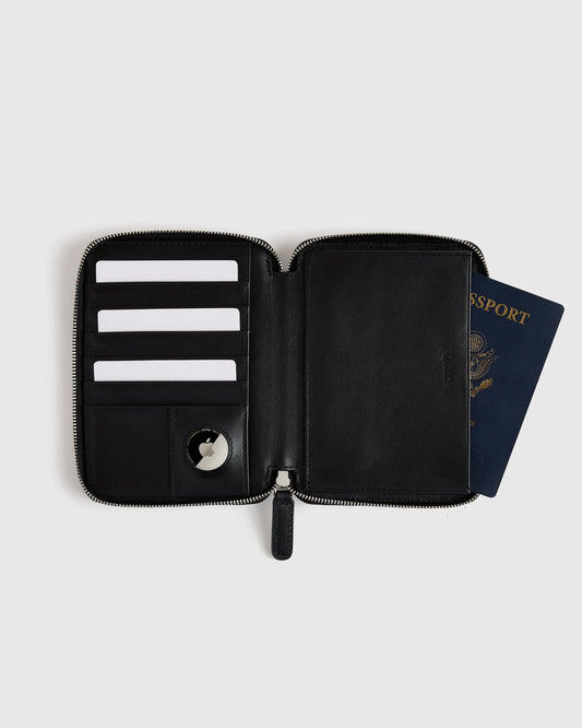 Nappa Leather RFID Zip Travel Wallet - One Size / Black
