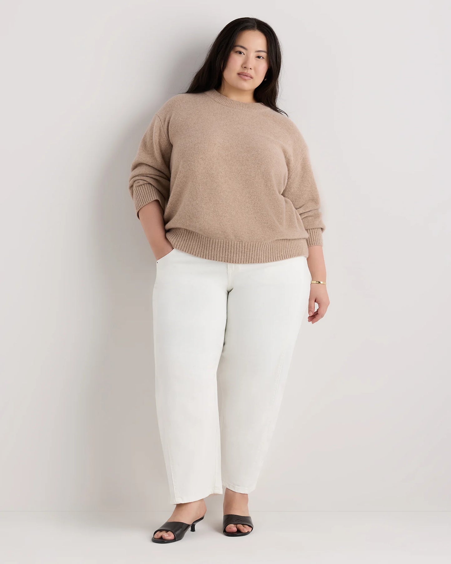Mongolian Cashmere Oversized Crewneck Sweater - 1X / Oatmeal