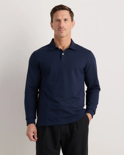 Organic Cotton Long Sleeve Pique Polo - S / Black