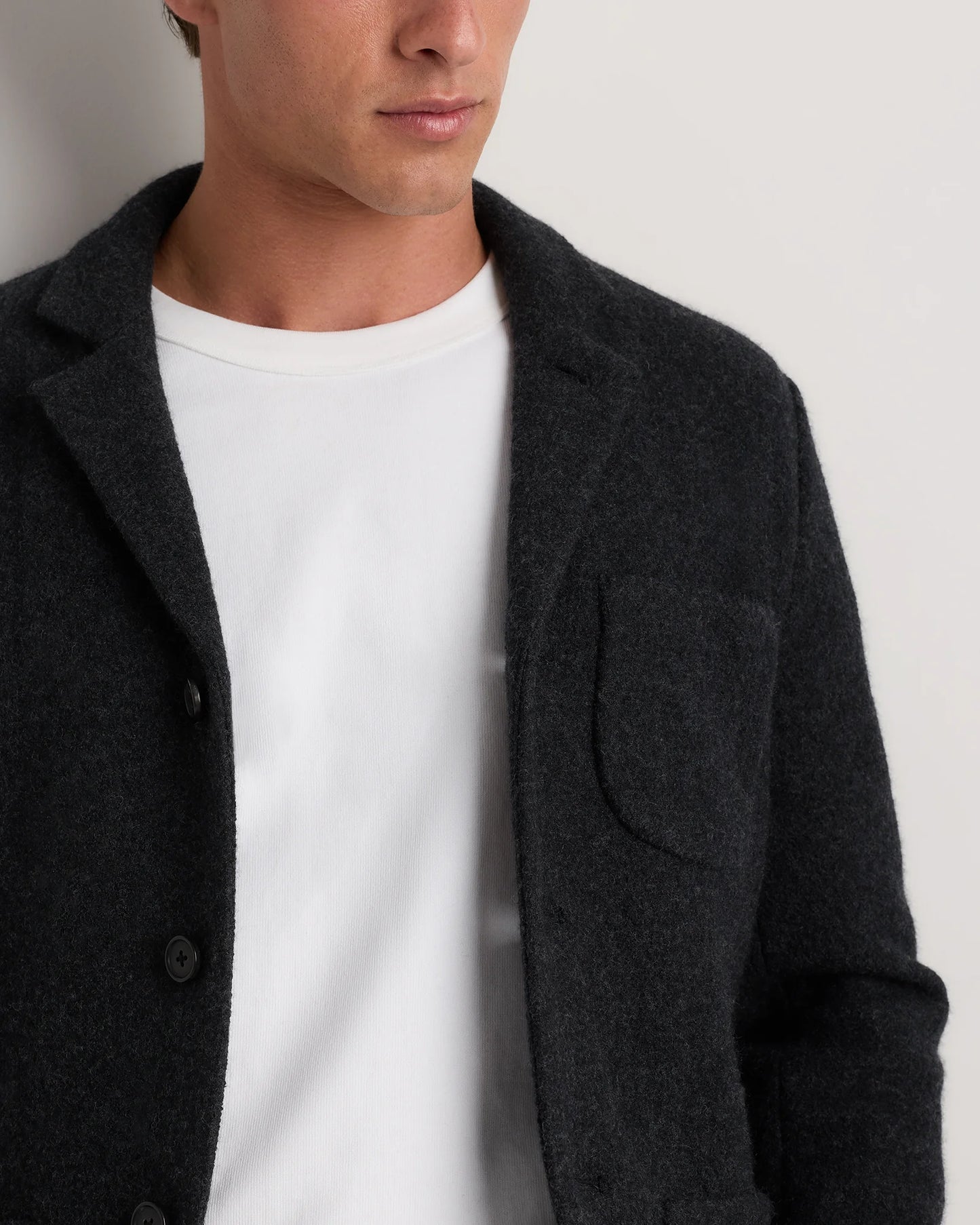 Boiled Wool Cashmere Blazer - S / Heather Charcoal