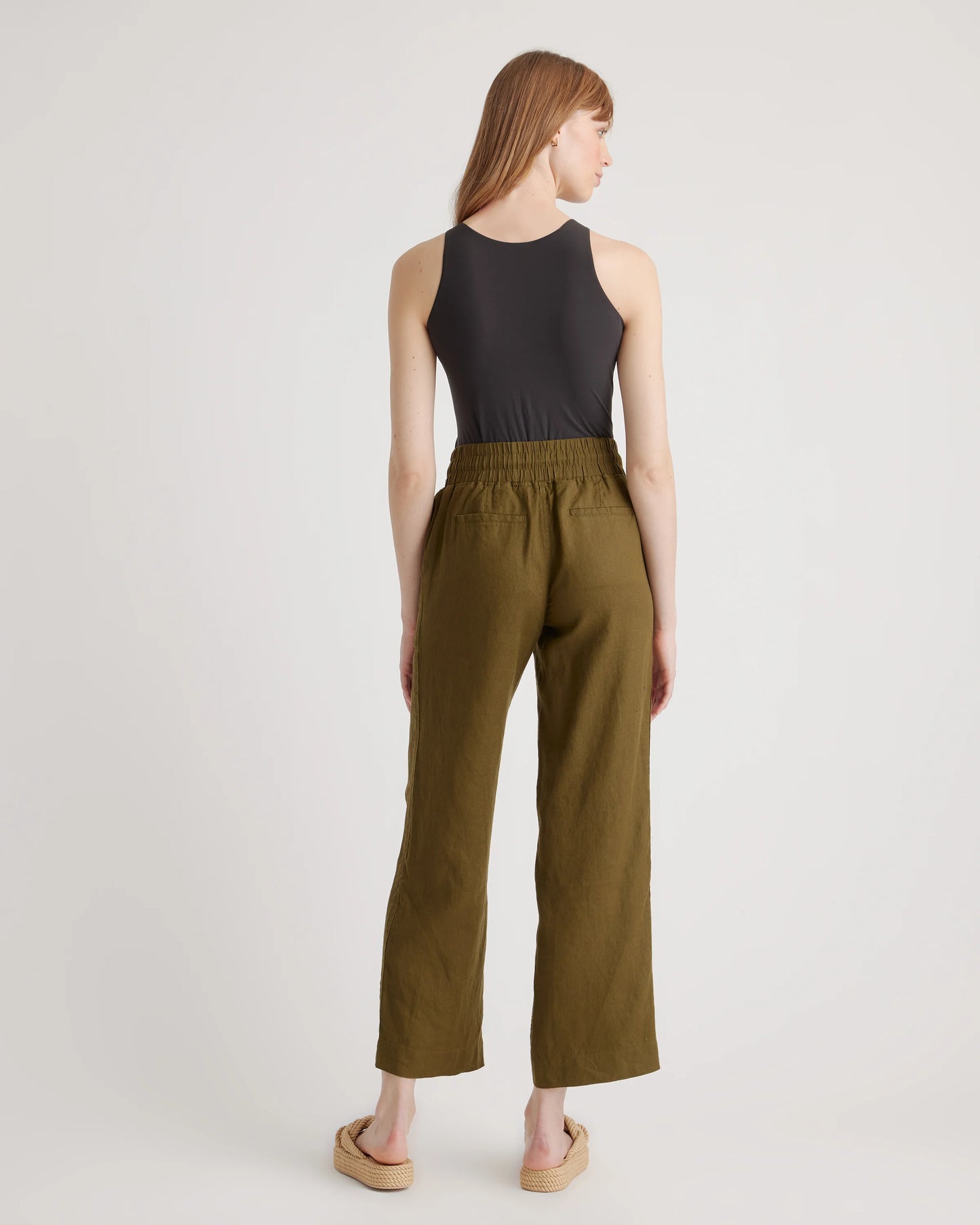 100% European Linen Wide Leg Pants - XS / Bayberry Olive