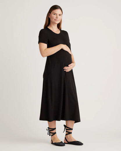 Bamboo Jersey Maternity & Nursing T-Shirt Dress - XS / Wine Tasting Red